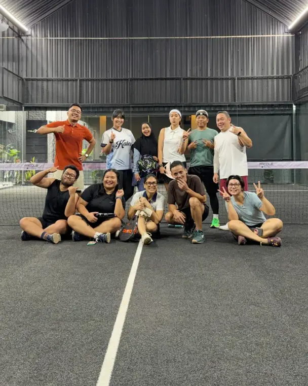 A group of players on court